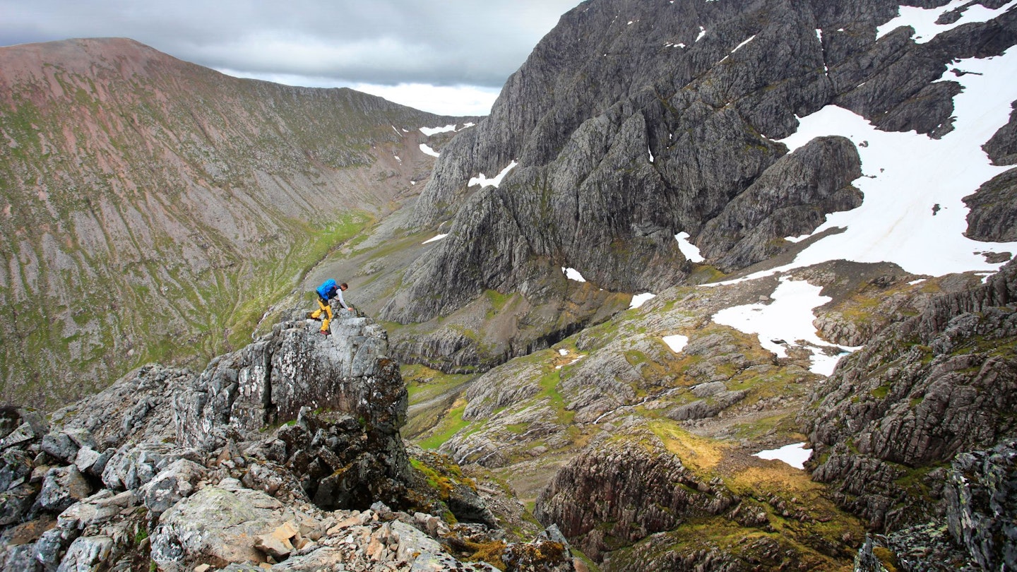 The Ledge Route on Ben Nevis with the North Face behind