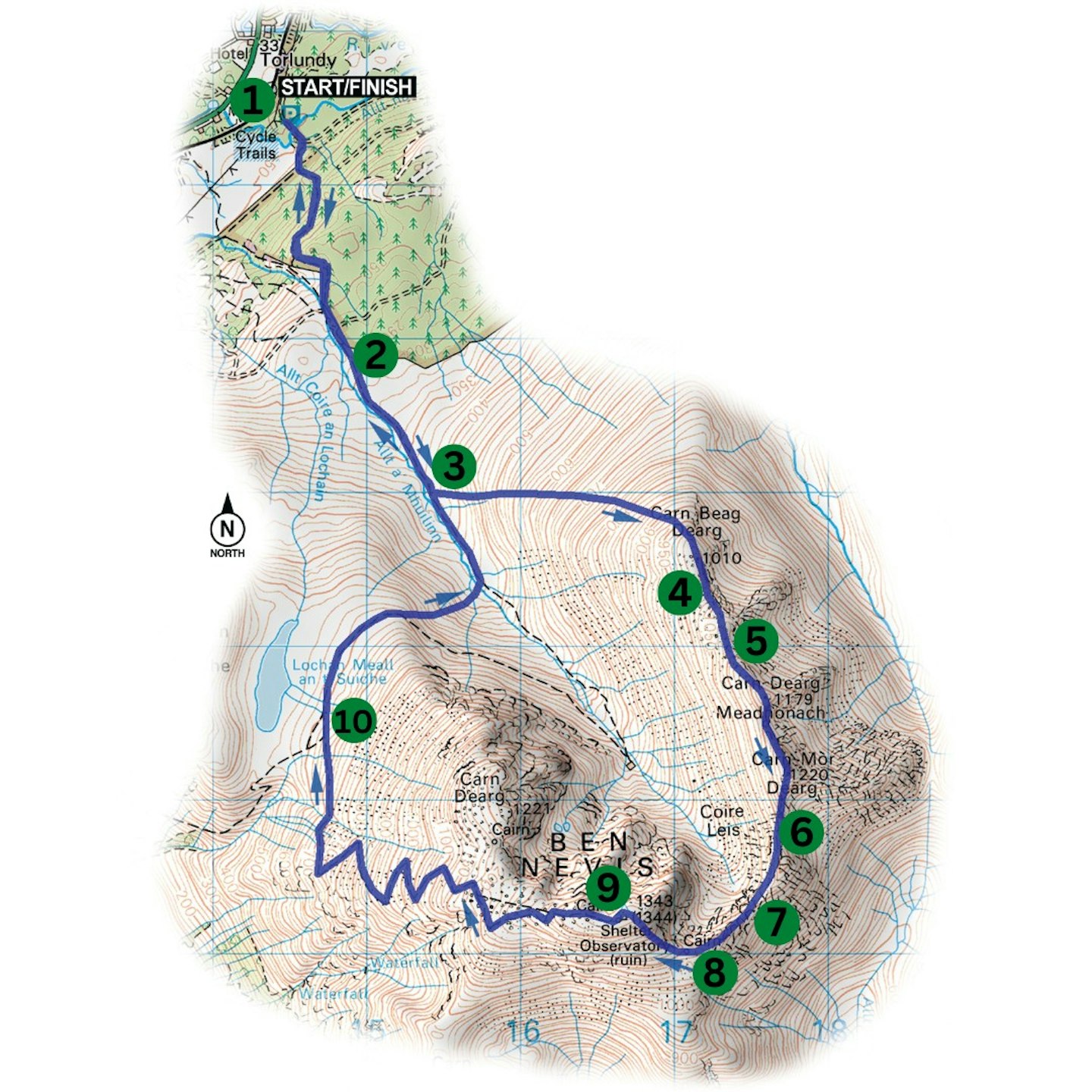 Carn Mor Dearg Arête route diagram