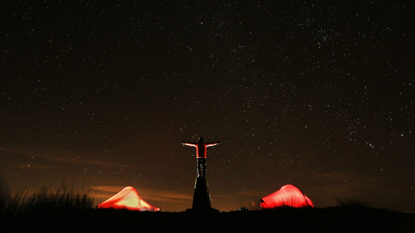 Two tents beneath a starry sky