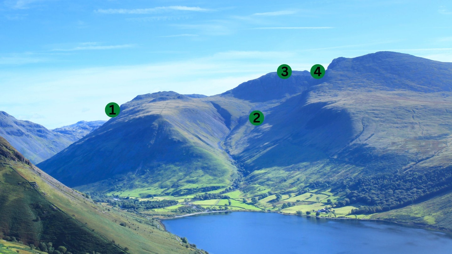 Scafell Massif with danger spots marked