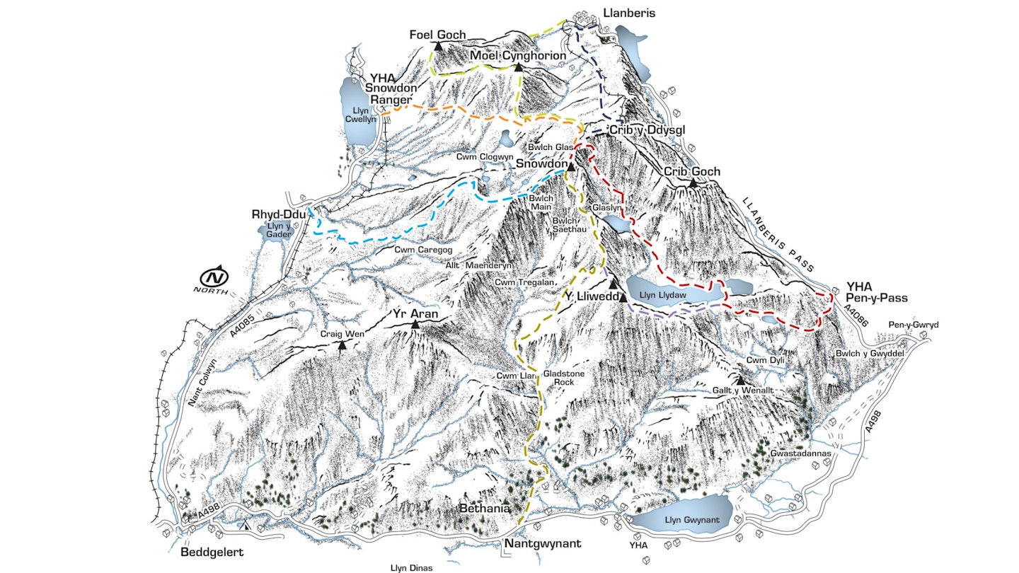 Diagram of Snowdon routes