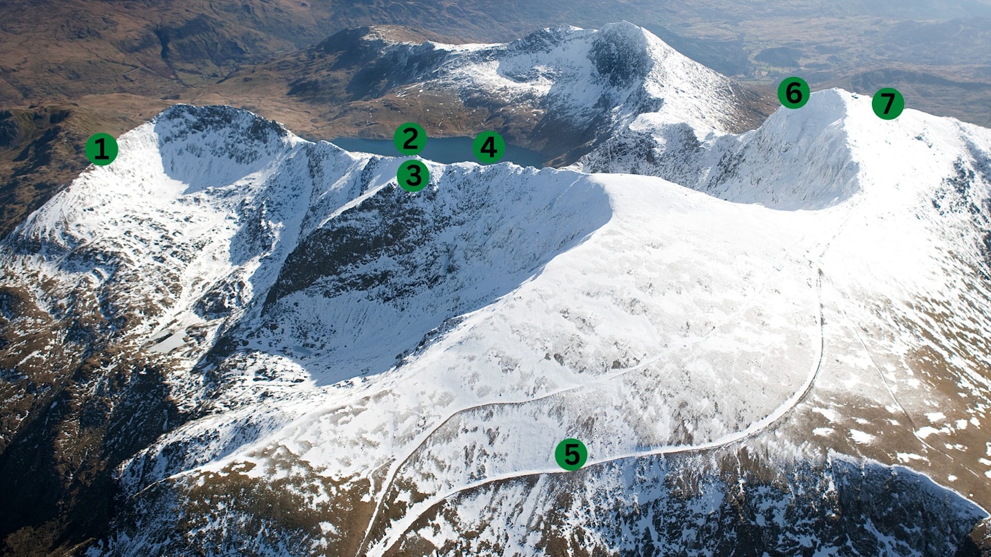 Summit of Snowdon with danger spots marked