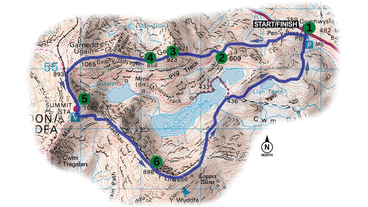 Snowdon Horseshoe route map