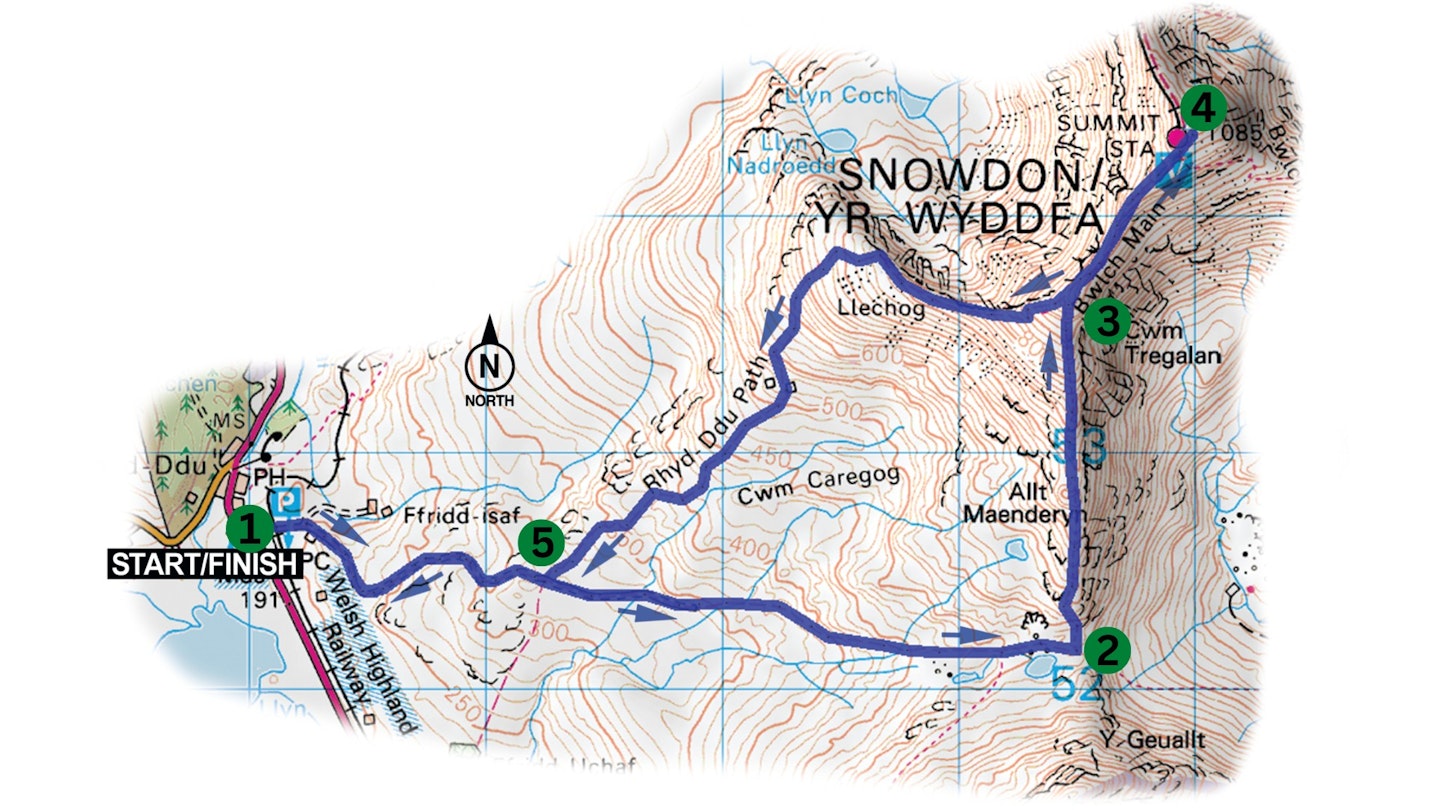 Snowdon South Ridge route map
