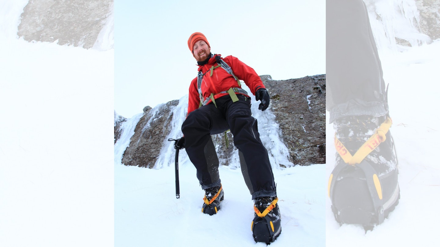 Hiker walking in crampons