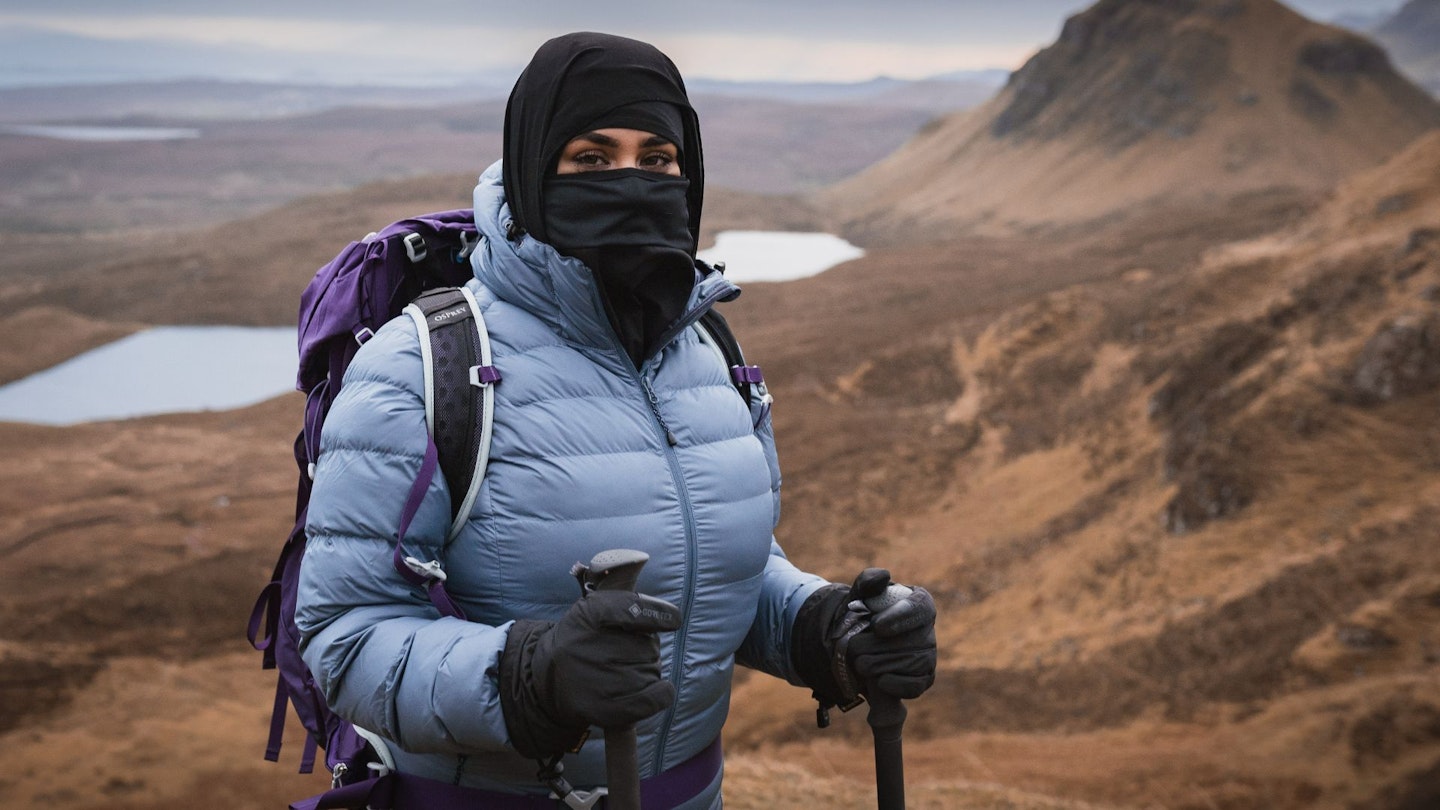 A female hiker wearing hijabs