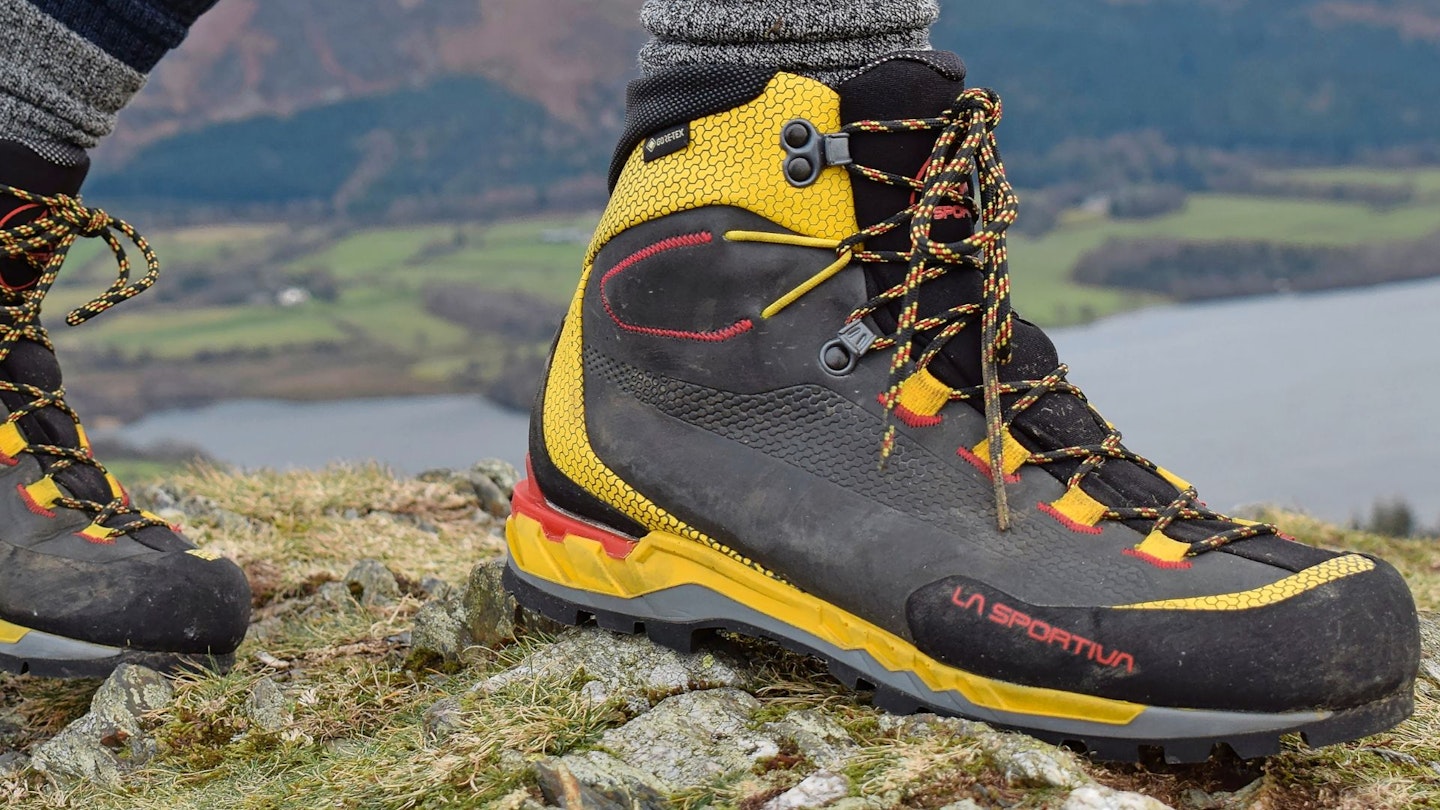 Hiker wearing La Sportiva leather boots