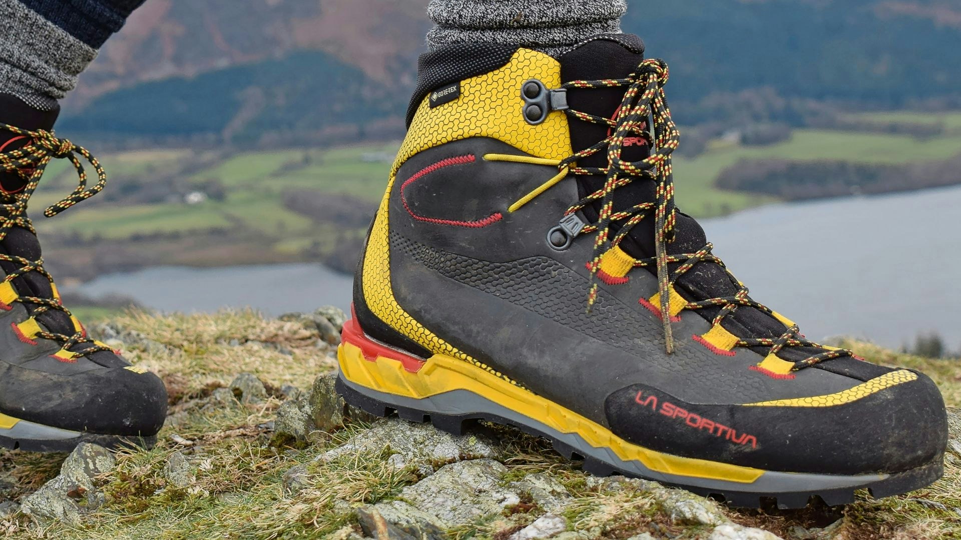 Hiker wearing La Sportiva leather boots