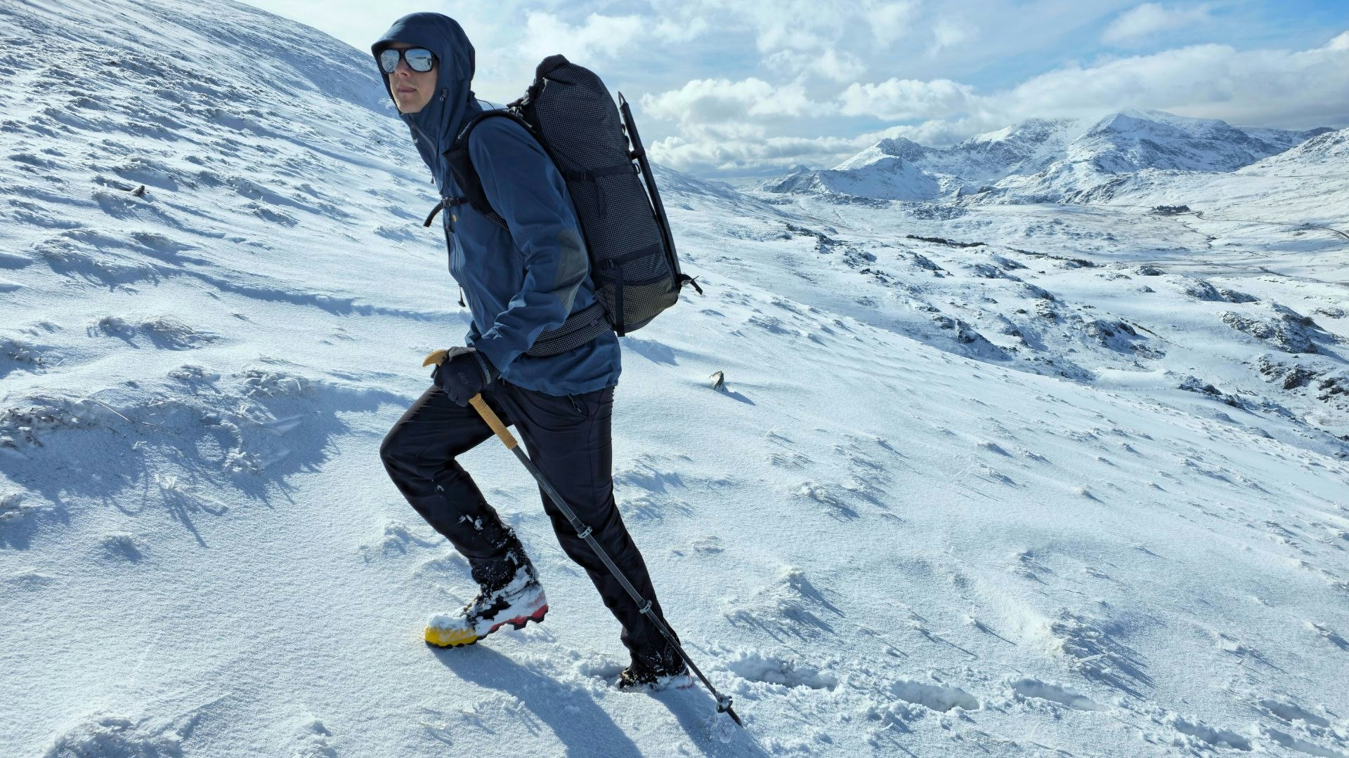 Matt Jones testing gear in the mountains in winter