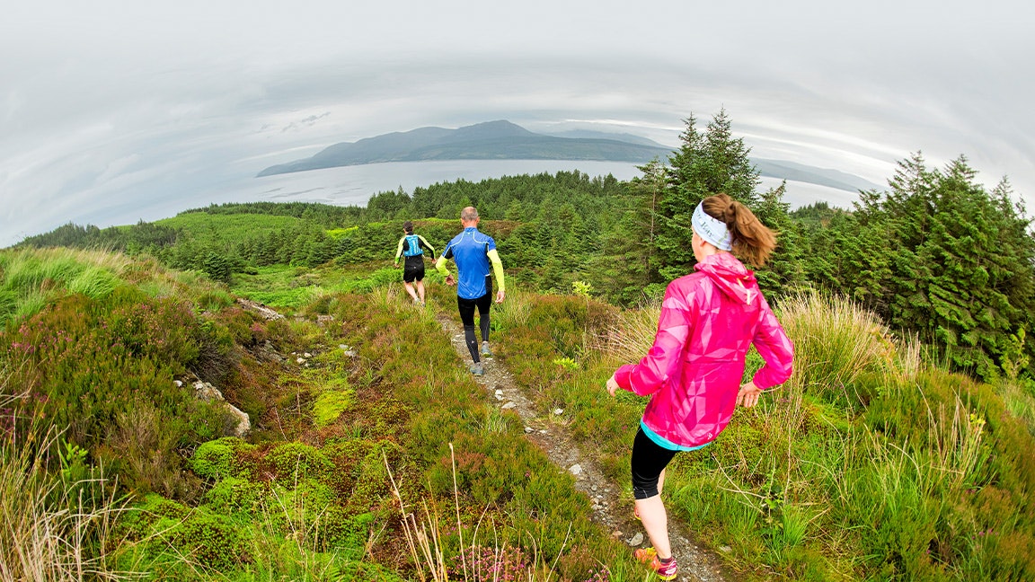 three runners on the trails