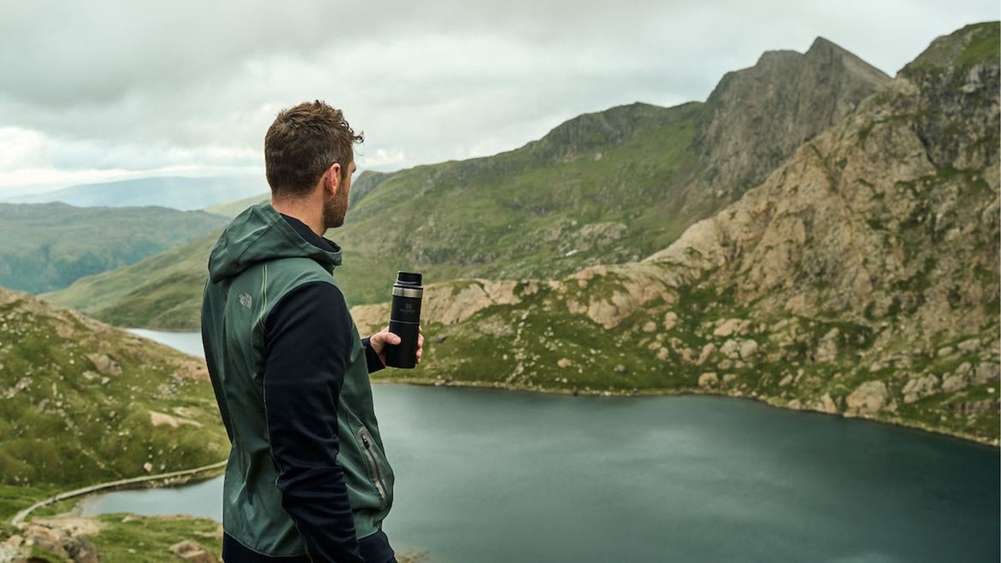 Hiker with Stanley flask