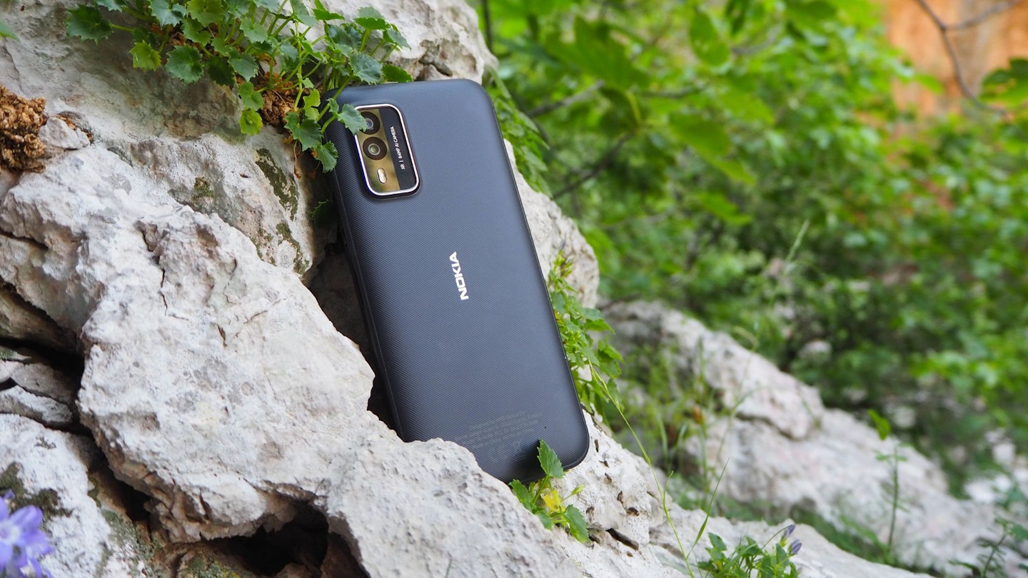 Nokia XR21 sitting on a rock