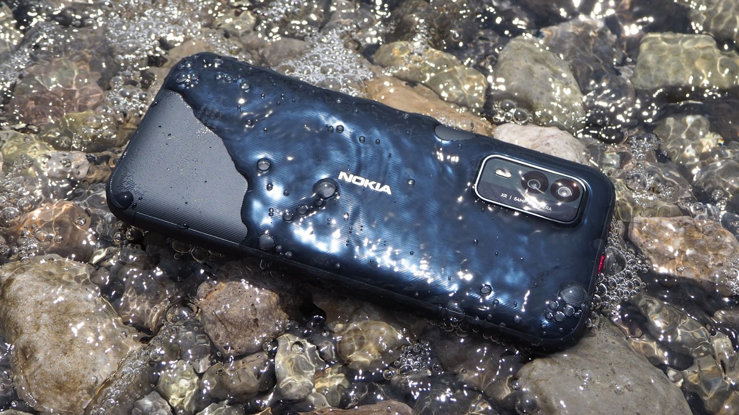 Nokia XR21 with water flowing over it
