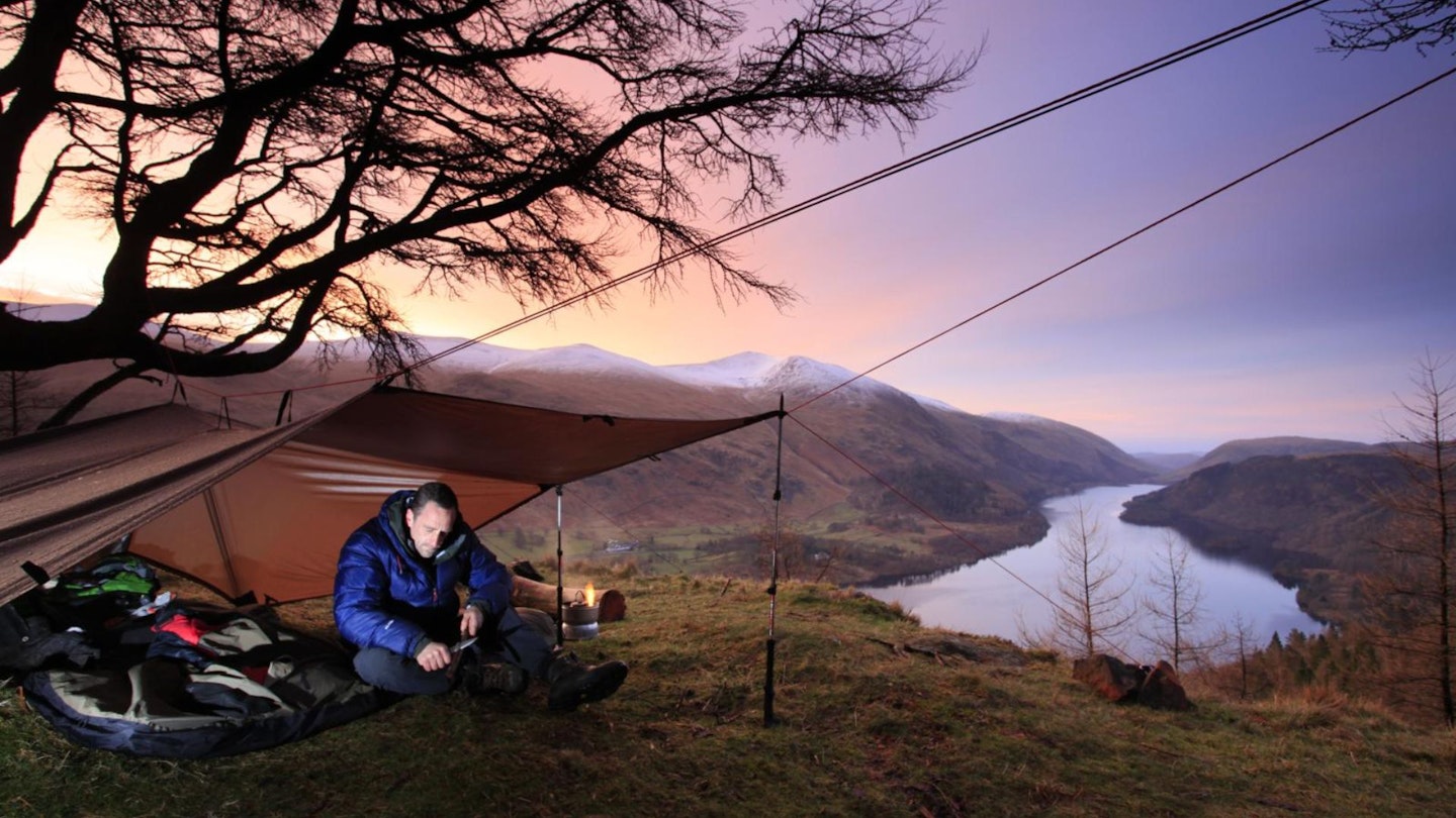 Tarp camping Thirlmere Raven Crag Lake District