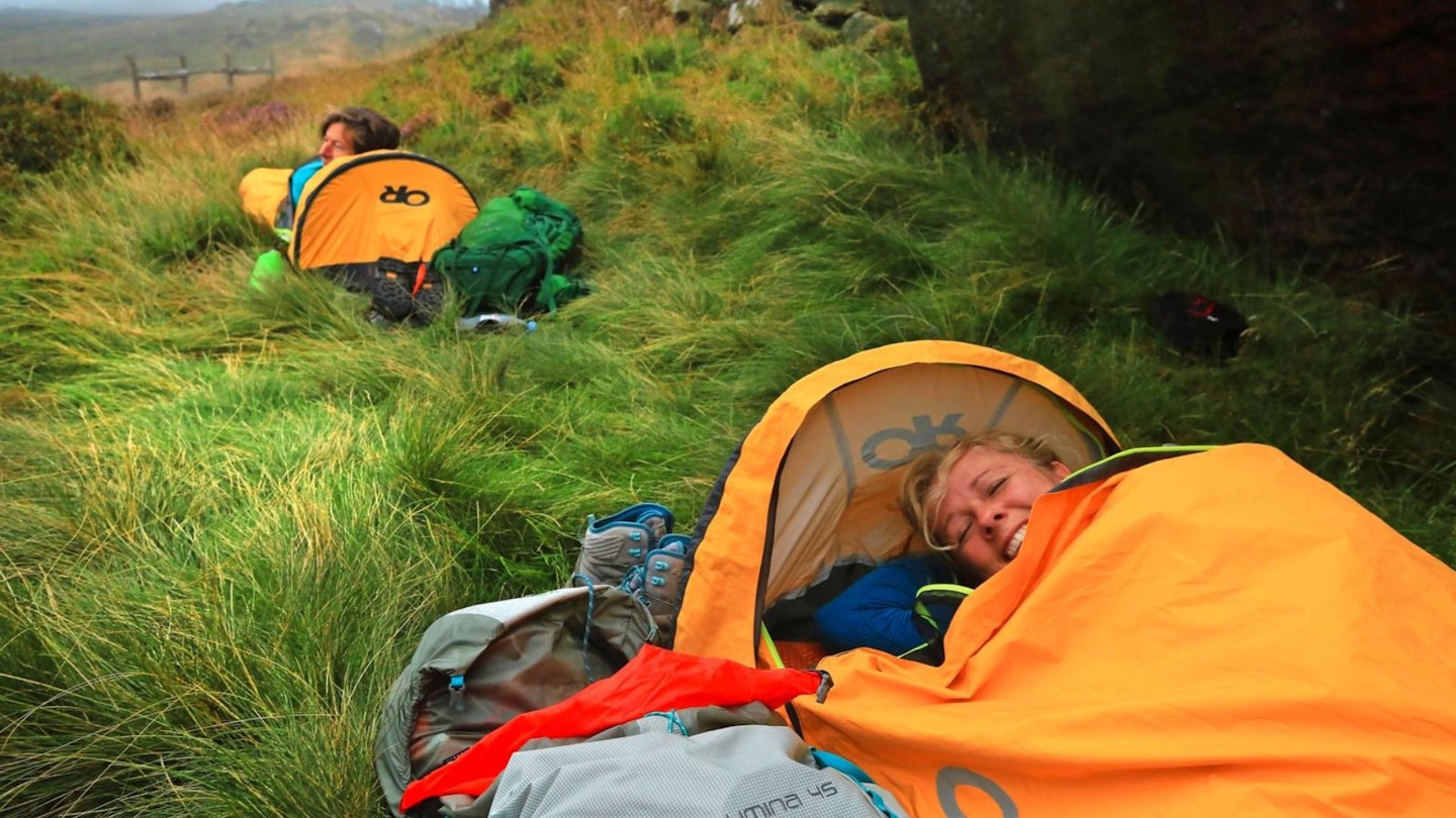 Waking up after a night bivvying in bivvy bags