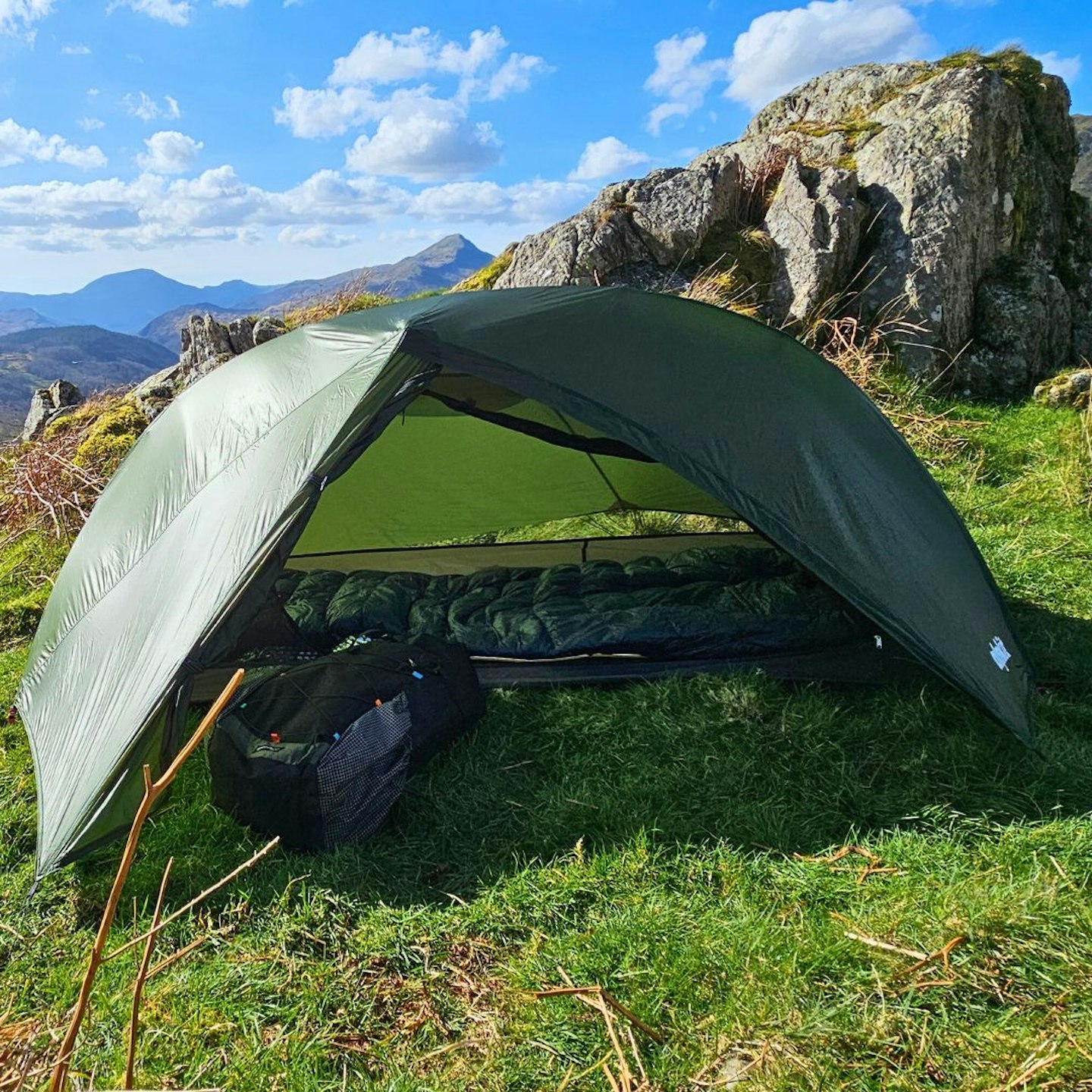 Alpkit Ultra 1 Tent pitched with door open
