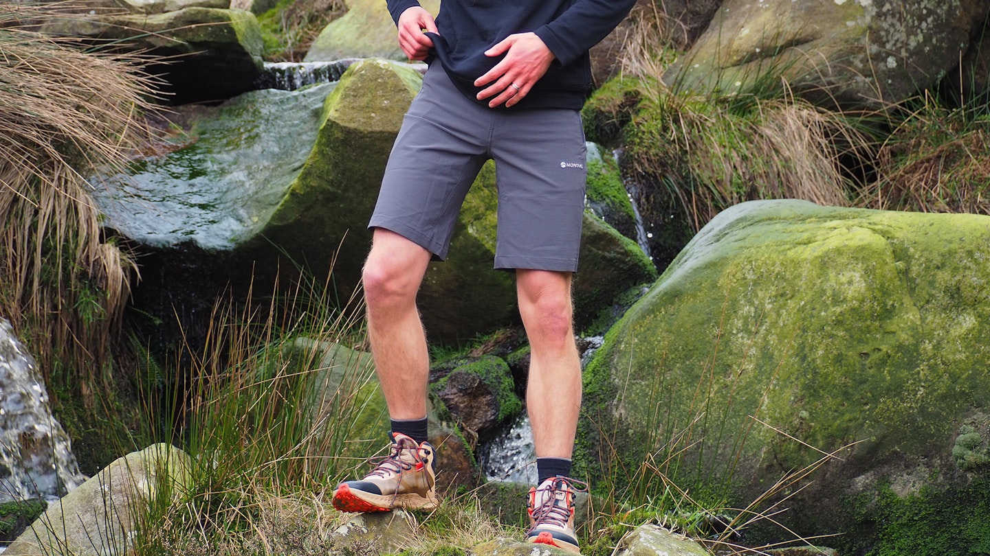 Hiker wearing Montane Dynamic Lite Shorts