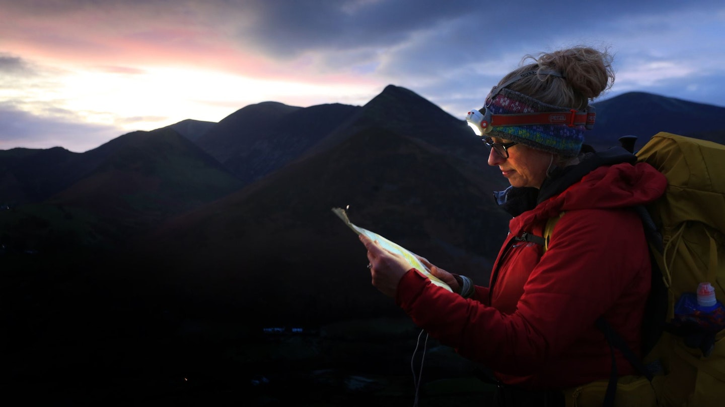 Navigating on Cat Bells Lake District at night and hiking with a headtorch