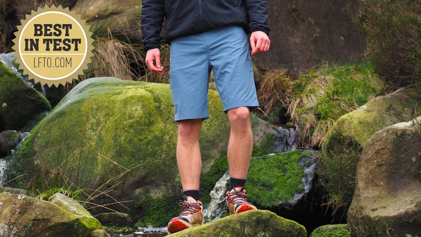 Hiker wearing Patagonia Quandary Shorts