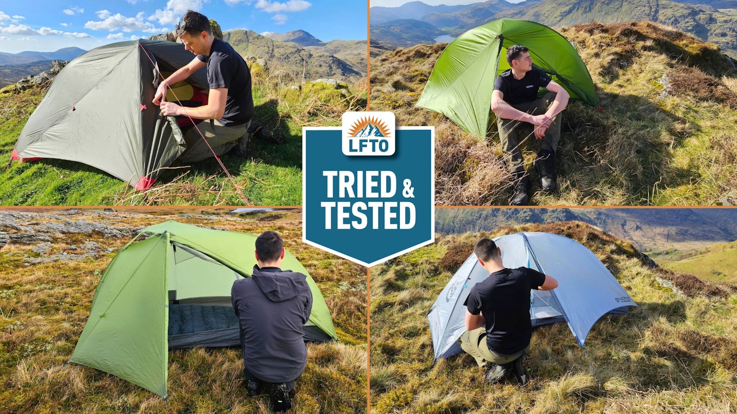Selection of one person tents being tested by LFTO team with LFTO Tried and Tested award
