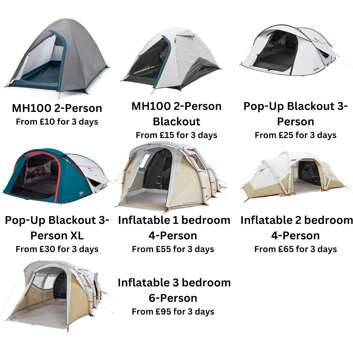 Decathlon's camping tent rental options