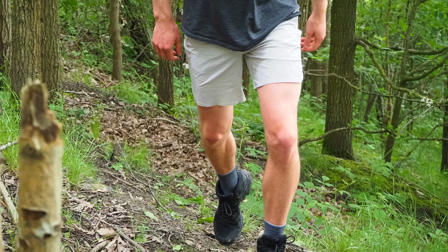 Hiker wearing Jack Wolfskin Prelight Chill Shorts