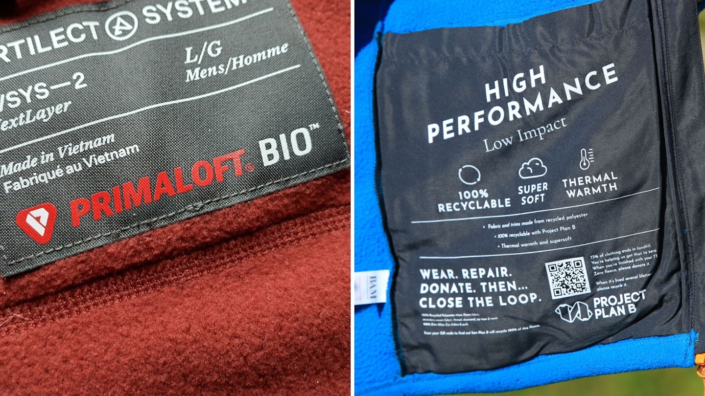 Labels on sustainable fleece jackets