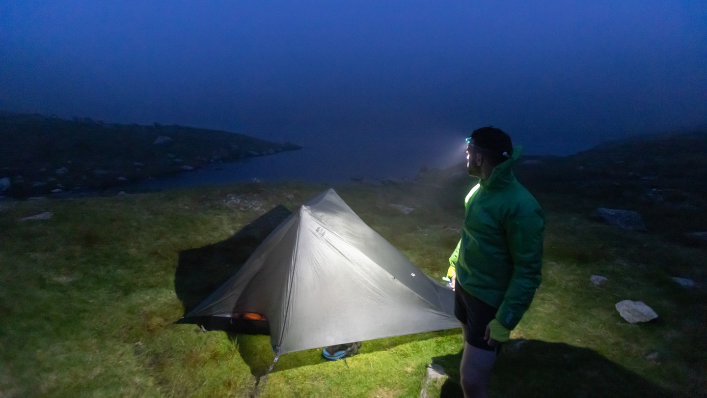 Our ultralight backpacker at camp at night