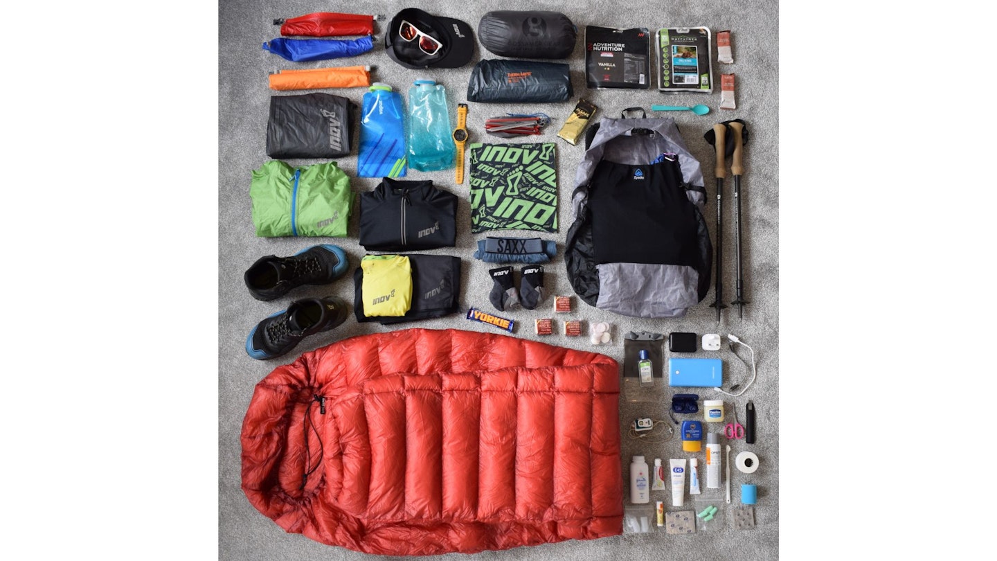 Our hiker's ultralight pack contents