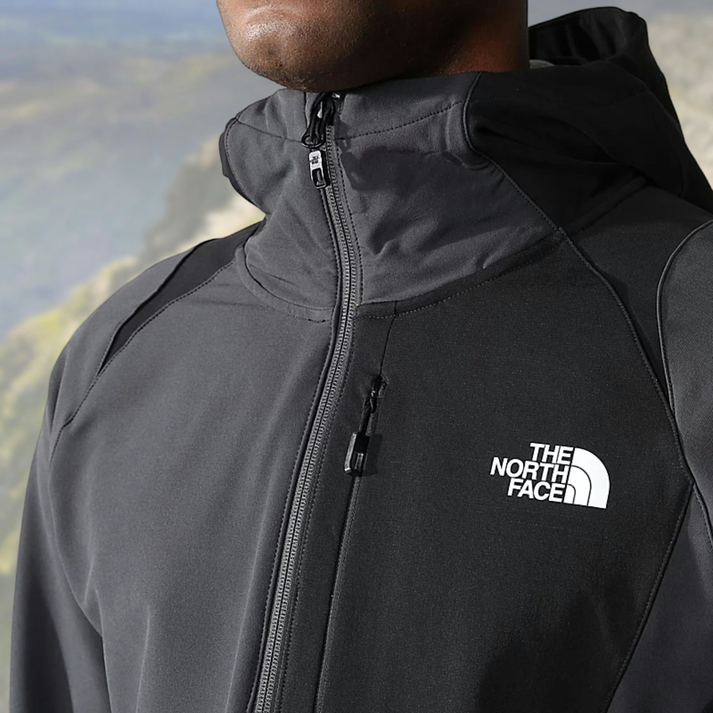 The North Face Athletic Outdoor Softshell Hoodie chest pocket