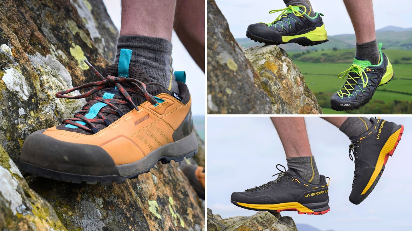 Photos of approach shoes being used for scrambling