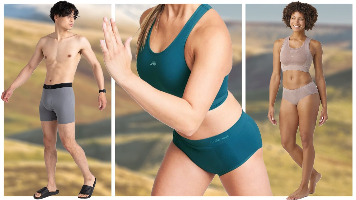 Three people modelling hiking underwear
