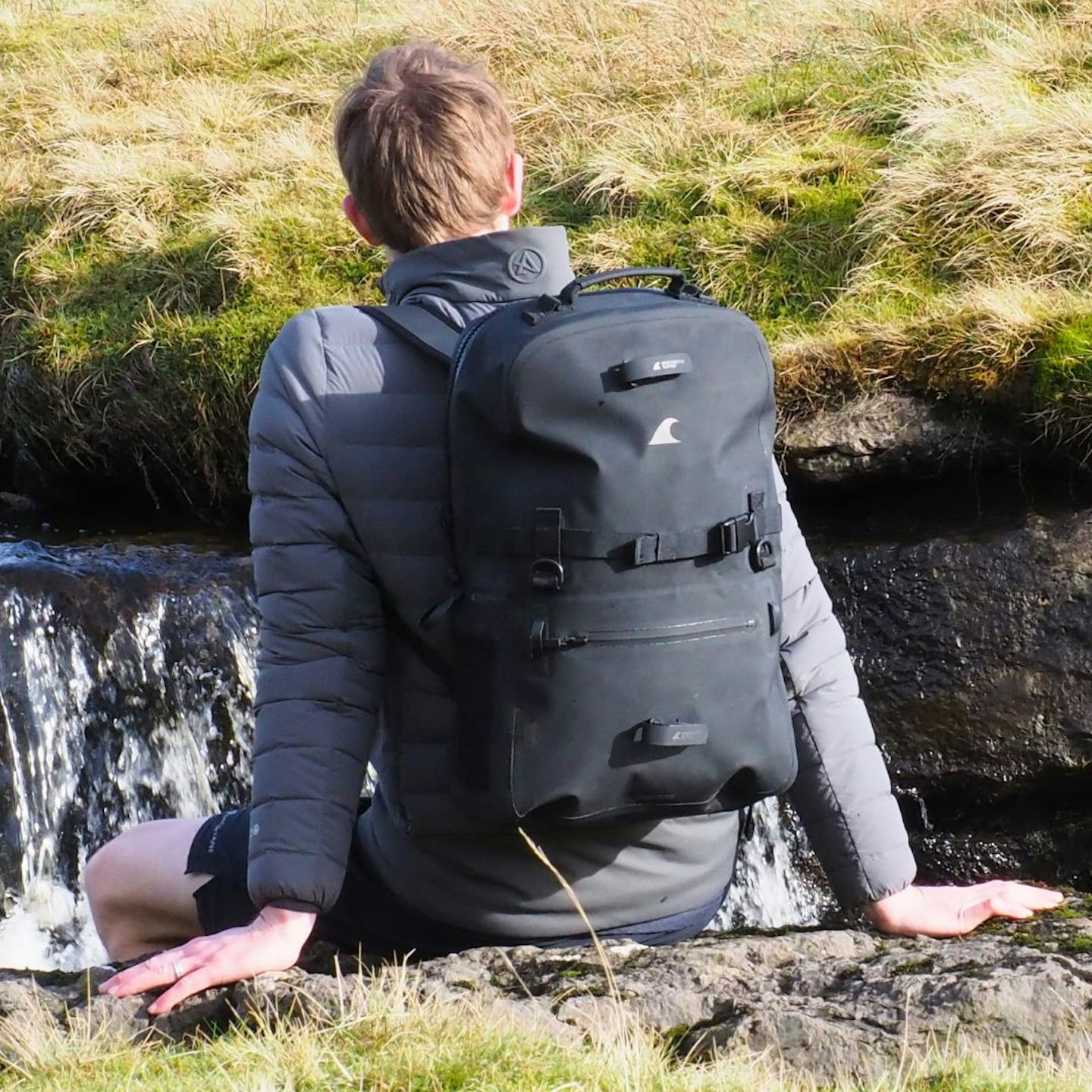 LFTO tester wearing Breakwater Supply Fogland Waterproof Backpack