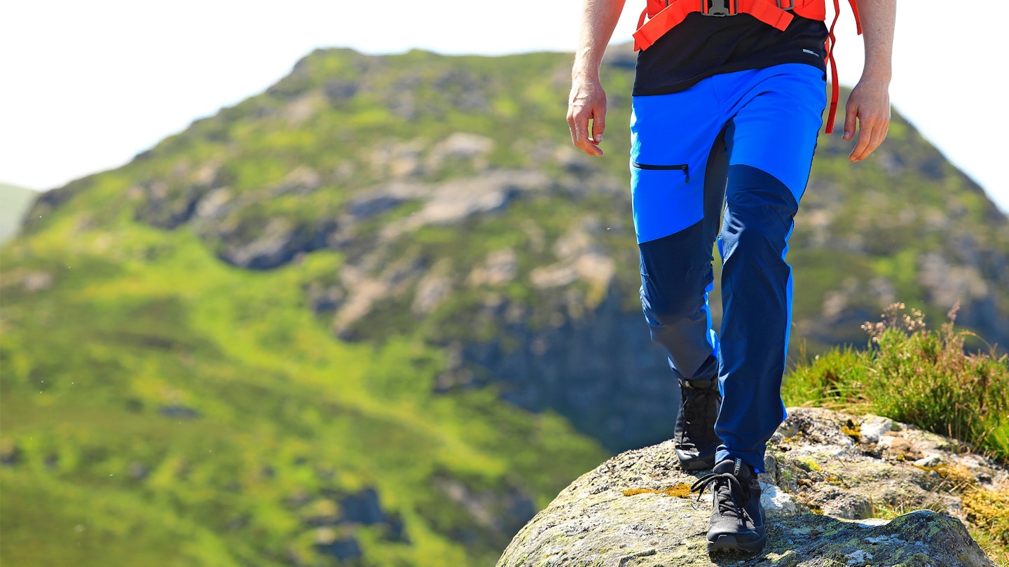 Hiking in bright blue walking trousers