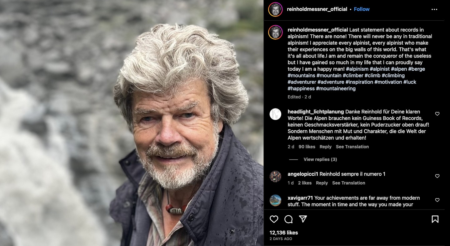Reinhold Messner instagram statement