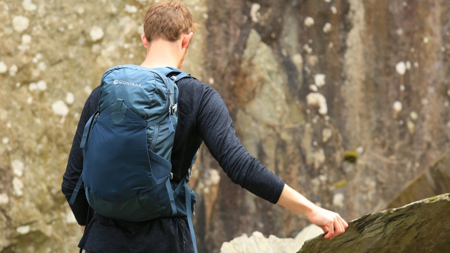LFTO tester wearing a Montane hiking daypack