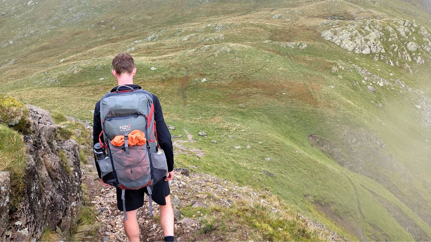 Hiking wearing Near Zero The Dean 55L