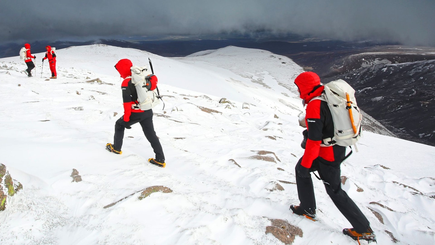 Winter hikers on a snowy mountain