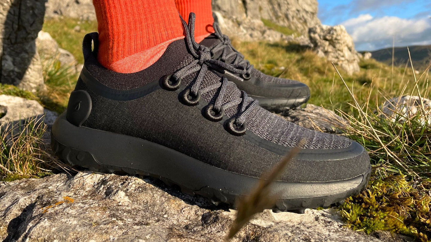 Close up of Allbirds Trail Runner SWT on a rock