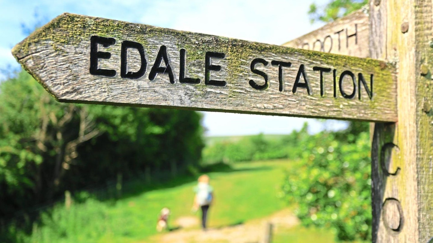 Sign for Edale train station Peak District