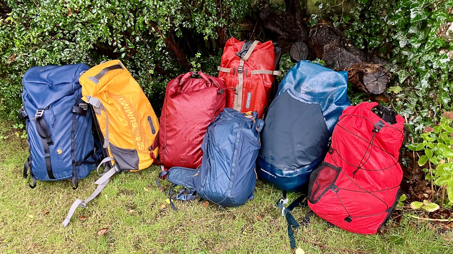 Group testing waterproof backpacks