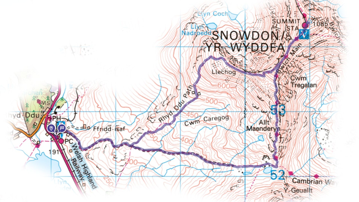 Snowdon South Ridge route map