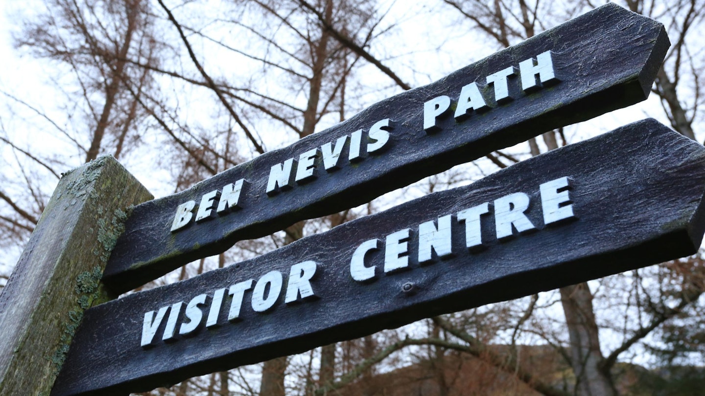 Signpost for Ben Nevis and carpark