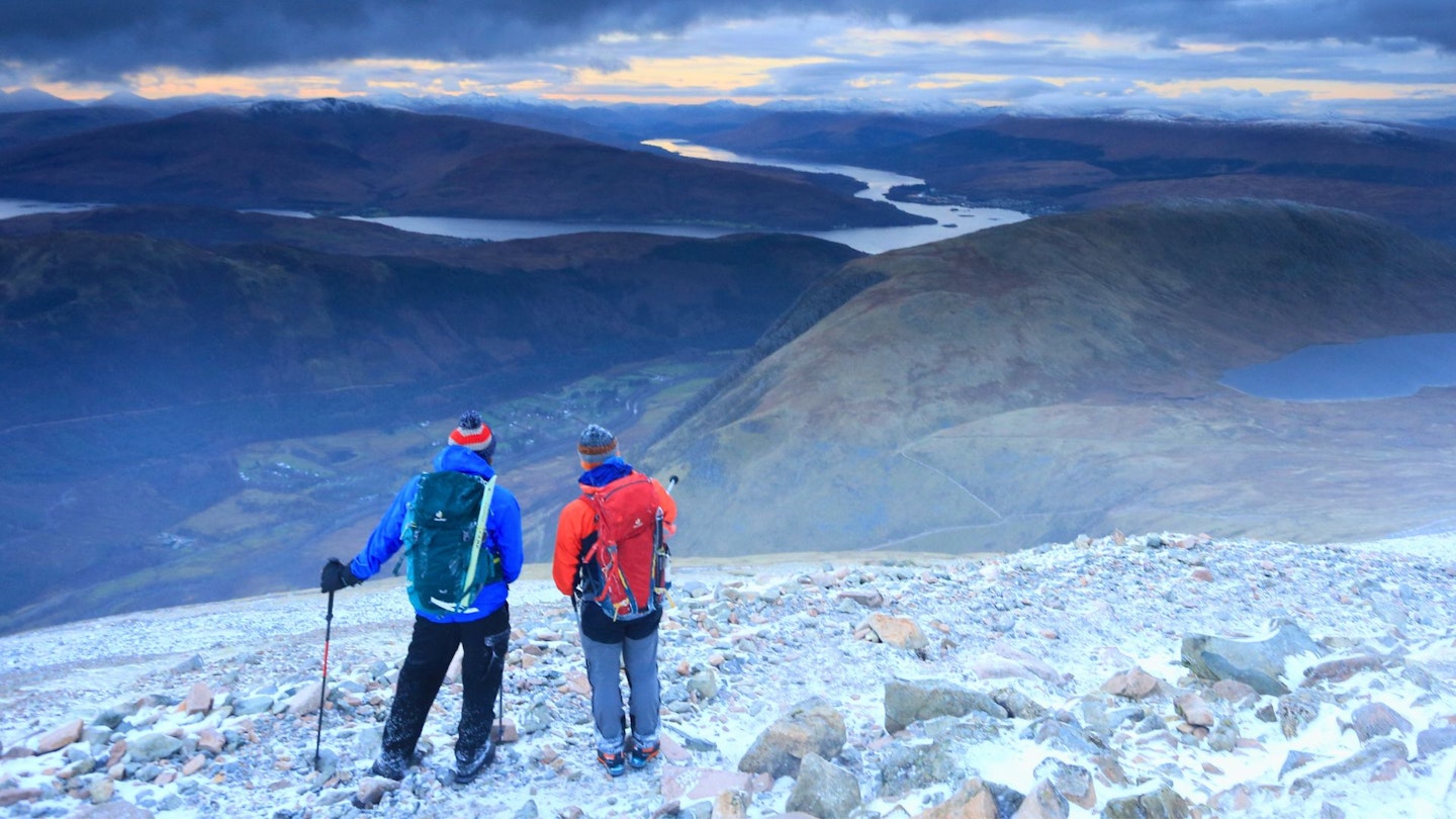 Ben Nevis heading down the mountain track in the last light of the day