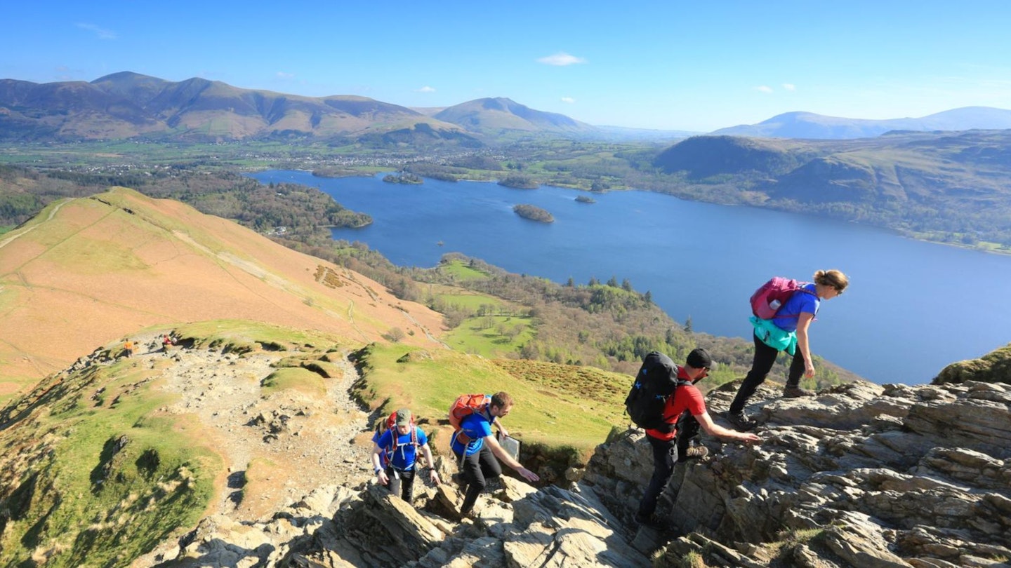 Climbing Cat Bells with views over Derwentwater and Keswick and Skiddaw walks from Keswick