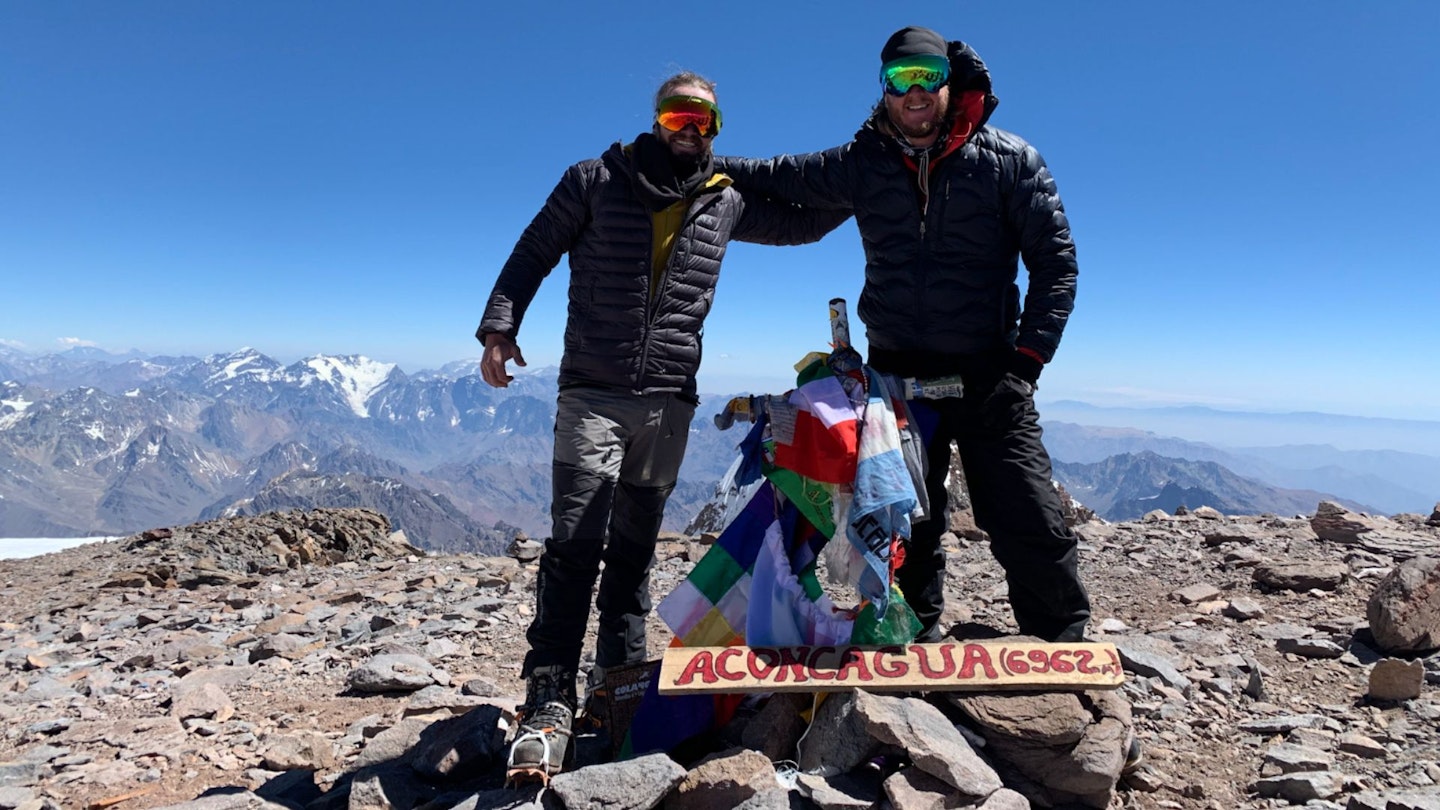 Hikers on summit of Aconcagua