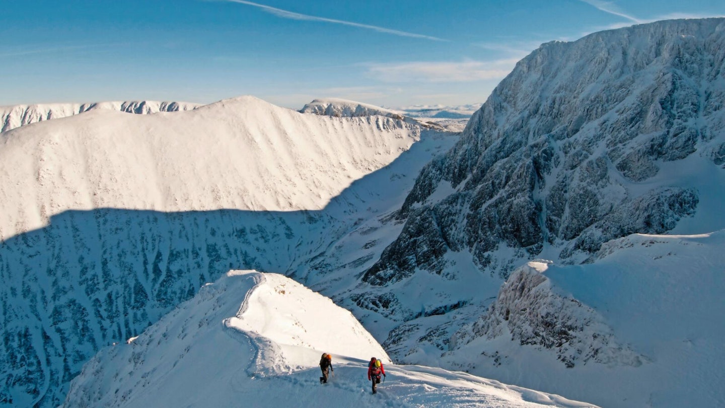 ledge route on ben nevis with two climbers