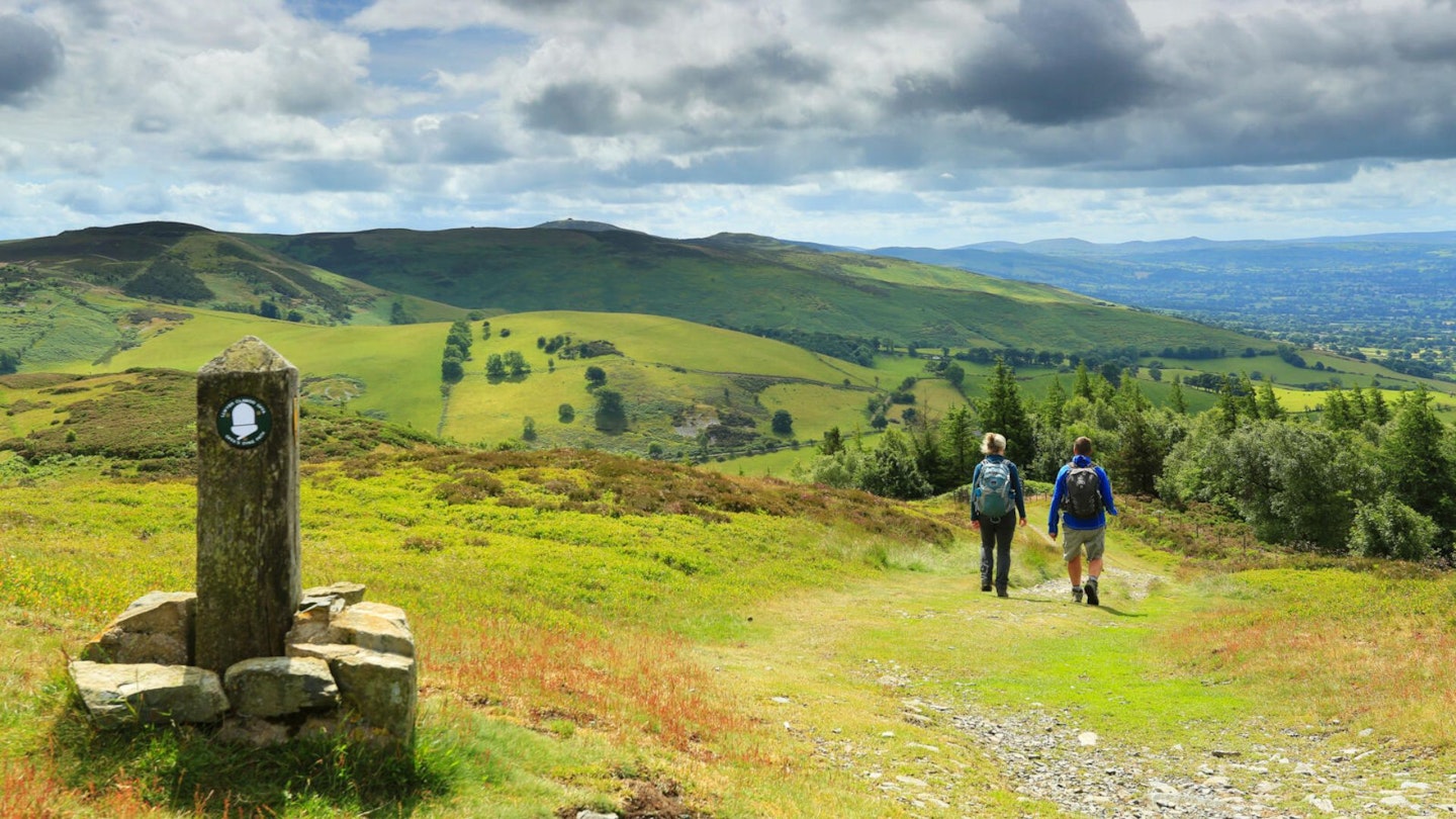 Two walkers on the Offa's Dyke Path in Wales