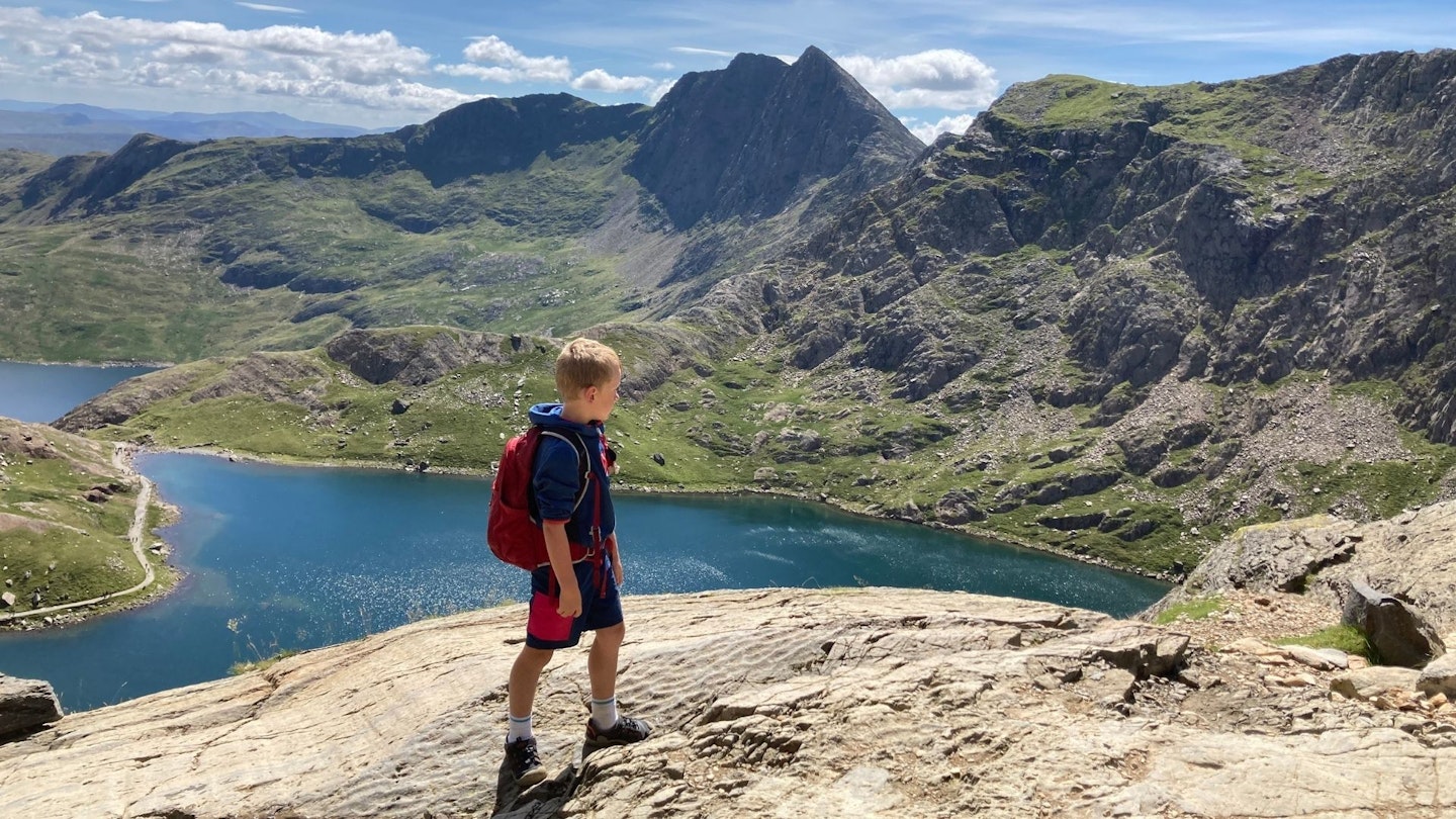 Child on Snowdon Pyg Track with Y Lliwedd beyond