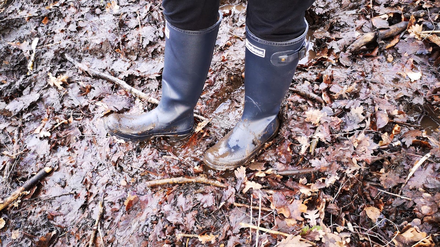 barbour wellies in the mud